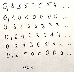 Dezimalzahlen untereinander geschrieben.